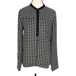 Greylin Anthropologie Windowpane Plaid Black White Shirt Top Blouse Small NWT